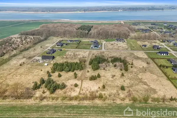 Grønne marker strækker sig ud i landskabet. Små klynger af træer pryder området, hvor der er spredt nogle få huse. I baggrunden ses en blå, glitrende flod.
